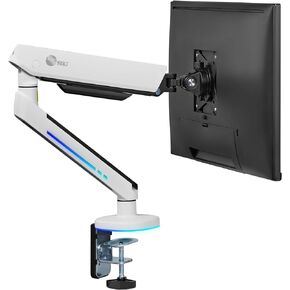 حامل شاشة مثبت على المكتب بذراع واحد من SIIG مع مصابيح RGB مدمجة، زنبرك غاز ممتاز، VESA 75x75 100x100، من 17 بوصة إلى 34 بوصة، حتى 19 رطل، شاشة مسطحة أو منحنية (CE-MT3J11-S2)