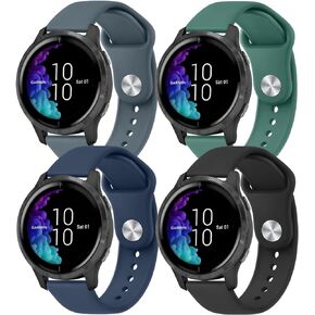 4 أربطة لساعة Garmin Venu / Venu Sq / Vivoactive 3، حزام معصم بديل رياضي من السيليكون الناعم قابل للتعديل 20 مم لـ Garmin Venu Sq، Vivoactive 3 Music، Forerunner 645 / 245 Music، Samsung Galaxy Watch 4