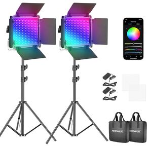 Neewer 2 Packs 660 PRO RGB LED Video Light with App Control Stand Kit, 360° Full Color, 50W Dimmable Bi-Color 3200K~5600K Video Lighting CRI 97+ for Gaming/Streaming/Zoom/YouTube/Webex/Photography