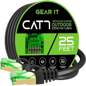 GearIT Cat7 Outdoor Ethernet Cable (100ft) SFTP Shielded Foil Twisted Pair, Pure Copper, LLDPE, Waterproof, Direct Burial, In-Ground, UV Resistant, POE, Network, LAN, Internet, Cat 7-100 Feet