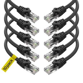 Cat6 Ethernet Cable, 15 Feet (10 Pack) LAN, utp Cat 6, RJ45, Network Cord, Patch, Internet Cable - 15 ft - Black