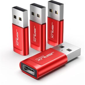 JSAUX USB-C Data Blocker, (2-Pack) USB-A to USB-C Female Defender Only for Quick Charge, Protect Against Juice Jacking, Refuse Hacking Provide Safe Charging- Red