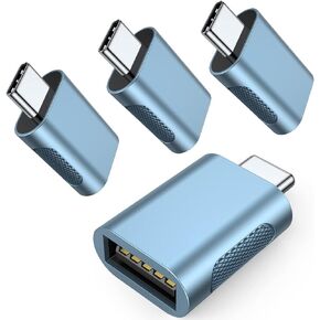 AuviPal 10Gbps USB C to USB 3.1 Adapter (4 Pack), Thunderbolt 4/3 to USB OTG Converter for iPhone 15, MacBook, iPad, iMac and More Type C Devices - Blue