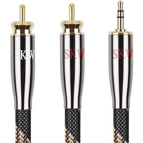 SKW Audiophile 3.5 ملم إلى كابل RCA Y مزدوج 3.2 قدم/1 متر، كابل 1/8 بوصة TRS إلى 2RCA in Kuwait