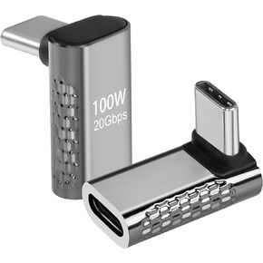 GELRHONR USB Type C Male-to-Female Adapter, 100W Fast Charging, 20Gbps Data Transfer, 90 Degree Design, 8K & 60Hz Video Output, Durable Aluminum Casing