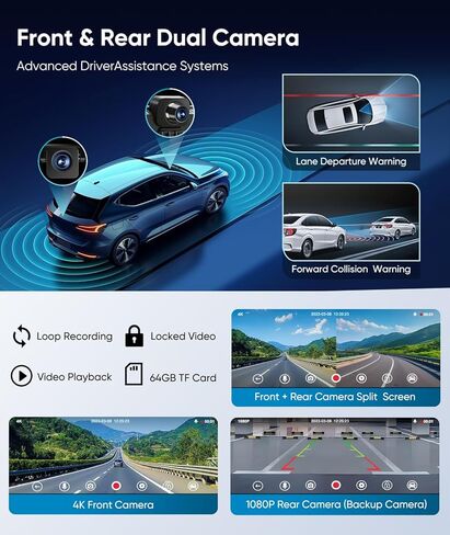 10.26 بوصة Apple Carplay وAndroid Auto، ستيريو سيارة محمول مع كاميرا داش 4K، كاميرا احتياطية 1080P، شاشة Drivemate Carplay مع بلوتوث/ملاحة/MirrorLink (صوت 4K BT (مكبر صوت Pro)) in Kuwait