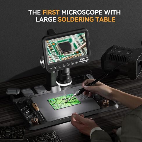 مجهر لحام بشاشة 7 انش IPS HD وبساط مقاوم للحرارة 1200 درجة فهرنهايت، مجهر رقمي 12MP 1600x مع 28 مصباح LED، مجهر مكبر للعملات المعدنية للعملات المعدنية، عرض الكمبيوتر in Kuwait
