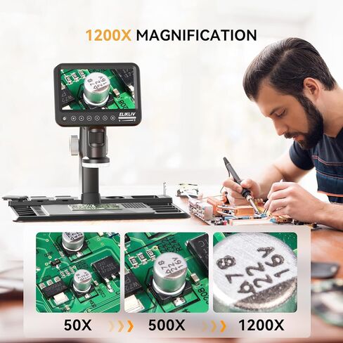 مجهر لحام بشاشة 7 انش IPS HD وبساط مقاوم للحرارة 1200 درجة فهرنهايت، مجهر رقمي 12MP 1600x مع 28 مصباح LED، مجهر مكبر للعملات المعدنية للعملات المعدنية، عرض الكمبيوتر in Kuwait