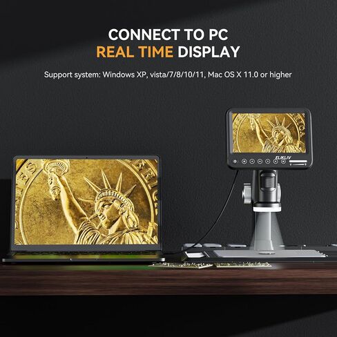 مجهر لحام بشاشة 7 انش IPS HD وبساط مقاوم للحرارة 1200 درجة فهرنهايت، مجهر رقمي 12MP 1600x مع 28 مصباح LED، مجهر مكبر للعملات المعدنية للعملات المعدنية، عرض الكمبيوتر in Kuwait