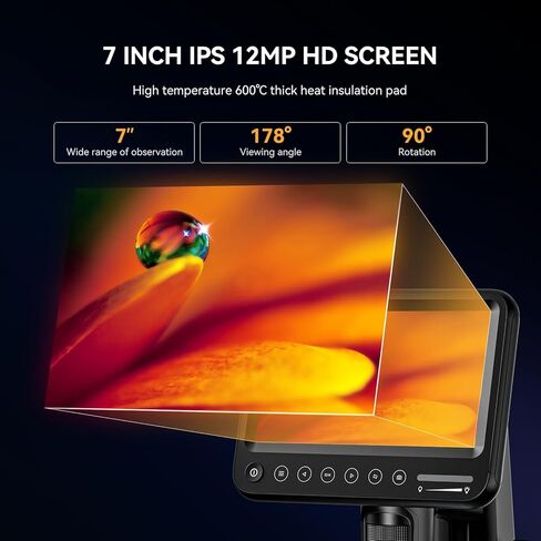 مجهر لحام بشاشة 7 انش IPS HD وبساط مقاوم للحرارة 1200 درجة فهرنهايت، مجهر رقمي 12MP 1600x مع 28 مصباح LED، مجهر مكبر للعملات المعدنية للعملات المعدنية، عرض الكمبيوتر in Kuwait