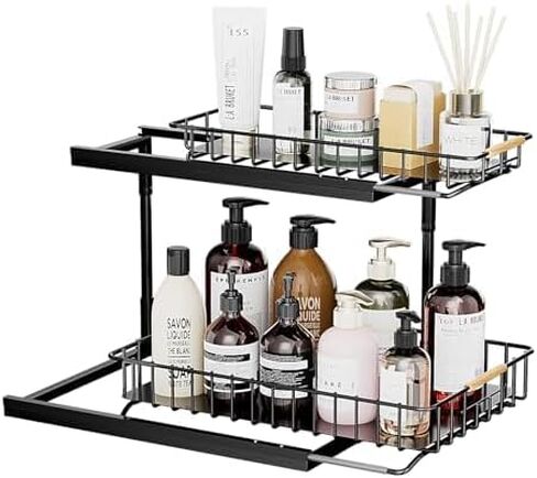 Swtmeldy Under Sink Organizer and Storage, Metal 2 Tier Sliding Under Sink Storage, Slide Out bathroom Organizers and Storage Shelf, Multi-Purpose Pull Out Cabinet Organizer for Kitchen Bathroom in Saudi Arabia