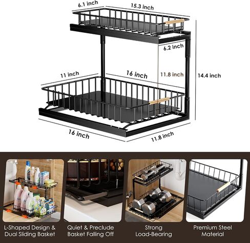 Swtmeldy Under Sink Organizer and Storage, Metal 2 Tier Sliding Under Sink Storage, Slide Out bathroom Organizers and Storage Shelf, Multi-Purpose Pull Out Cabinet Organizer for Kitchen Bathroom in Saudi Arabia