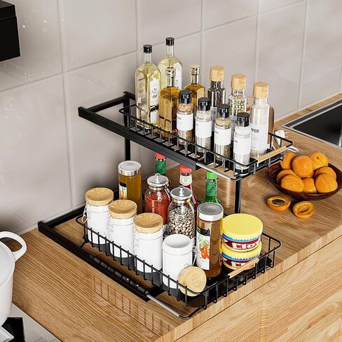 Swtmeldy Under Sink Organizer and Storage, Metal 2 Tier Sliding Under Sink Storage, Slide Out bathroom Organizers and Storage Shelf, Multi-Purpose Pull Out Cabinet Organizer for Kitchen Bathroom in Saudi Arabia