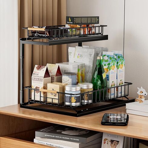 Swtmeldy Under Sink Organizer and Storage, Metal 2 Tier Sliding Under Sink Storage, Slide Out bathroom Organizers and Storage Shelf, Multi-Purpose Pull Out Cabinet Organizer for Kitchen Bathroom in Saudi Arabia