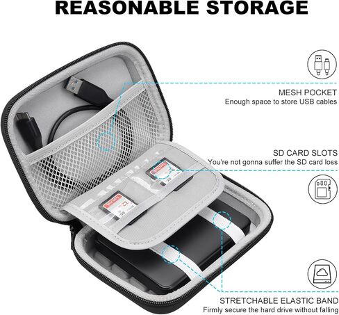 Lacdo Hard Drive Carrying Case for Toshiba Canvio Basics/Canvio Flex/Advance/Gaming Portable External Hard Drive 1TB 2TB 3TB 4TB 2.5 inch HDD EVA Shockproof Travel Bag, Black+Gray in Kuwait