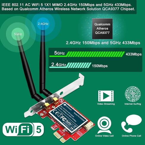محول لاسلكي ذكي من فيب 1200 ميجا بايت بالثانية بي سي اي اكسبريس (PCIe) بطاقة واي فاي لمحول الواي فاي لـ ويندوز 10 (32/64 بت) محول شبكة لاسلكية فقط مارفيل إيه ستار (FS-AE120) in Kuwait