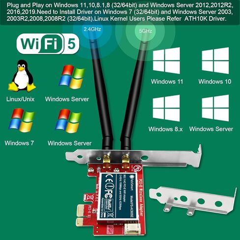 محول لاسلكي ذكي من فيب 1200 ميجا بايت بالثانية بي سي اي اكسبريس (PCIe) بطاقة واي فاي لمحول الواي فاي لـ ويندوز 10 (32/64 بت) محول شبكة لاسلكية فقط مارفيل إيه ستار (FS-AE120) in Kuwait