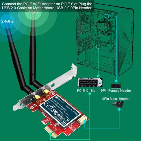 محول لاسلكي ذكي من فيب 1200 ميجا بايت بالثانية بي سي اي اكسبريس (PCIe) بطاقة واي فاي لمحول الواي فاي لـ ويندوز 10 (32/64 بت) محول شبكة لاسلكية فقط مارفيل إيه ستار (FS-AE120) in Kuwait
