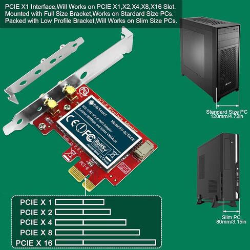 محول لاسلكي ذكي من فيب 1200 ميجا بايت بالثانية بي سي اي اكسبريس (PCIe) بطاقة واي فاي لمحول الواي فاي لـ ويندوز 10 (32/64 بت) محول شبكة لاسلكية فقط مارفيل إيه ستار (FS-AE120) in Kuwait