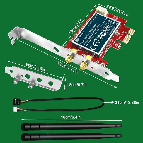 محول لاسلكي ذكي من فيب 1200 ميجا بايت بالثانية بي سي اي اكسبريس (PCIe) بطاقة واي فاي لمحول الواي فاي لـ ويندوز 10 (32/64 بت) محول شبكة لاسلكية فقط مارفيل إيه ستار (FS-AE120) in Kuwait