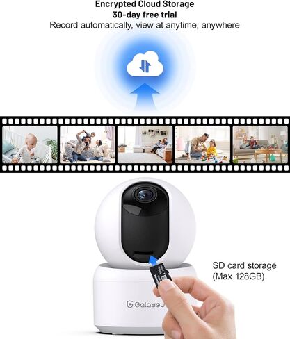 GALAYOU Indoor Cameras for Home Security/Baby Monitoring in 2K, G2 2Pack | Pet/Nanny Camera/Baby Monitor with Night Vision, Siren, 24/7 TF Card Storage, PTZ, Two-Way Talk, Wired Plug, 2.4Ghz Wi-Fi in Kuwait