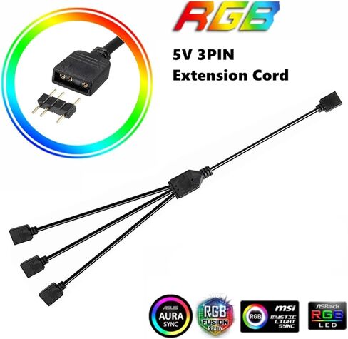 Besvalo RGB تمديد كابل 3 دبوس، اللوحة الأم للكمبيوتر ARGB واجهة تمديد كابل أنثى Connetor، 5 فولت Argb 3-Pin موصل 1-3 in Kuwait
