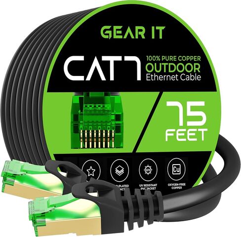 GEARit Cat7 Outdoor Ethernet Cable (250ft) SFTP Shielded Foil Twisted Pair, Pure Copper, LLDPE, Waterproof, Direct Burial, In-Ground, UV Resistant, POE, Network, LAN, Internet, Cat 7-250 Feet in Kuwait