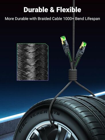 كابل إيثرنت UGREEN، كابل إيثرنت للألعاب Cat 8 مع سرعة عالية 40 جيجابت في الثانية 2000 ميجاهرتز، سلك إيثرنت SF/FTP 26AWG مضفر RJ45، يدعم POE، متوافق مع جهاز توجيه مودم Xbox One Switch PS5 PS4، 5FT in Kuwait