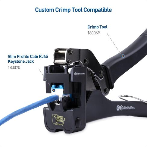 Cable Matters مدرج في قائمة UL 25 حزمة رفيعة 90 درجة Cat 6، Cat6 RJ45 Keystone Jack مع Keystone Punch Down Stand باللون الأزرق (موديل 180070) in Kuwait