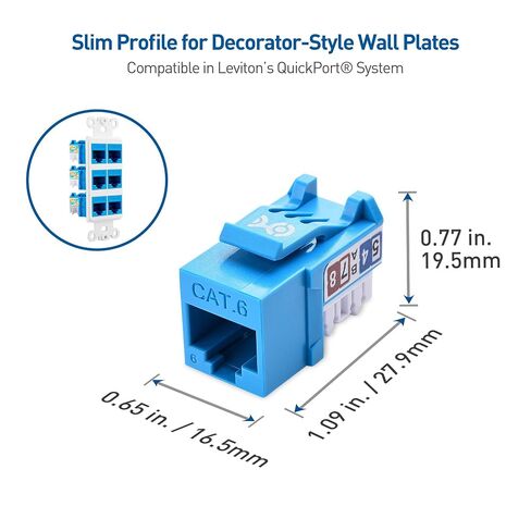 Cable Matters مدرج في قائمة UL 25 حزمة رفيعة 90 درجة Cat 6، Cat6 RJ45 Keystone Jack مع Keystone Punch Down Stand باللون الأزرق (موديل 180070) in Kuwait