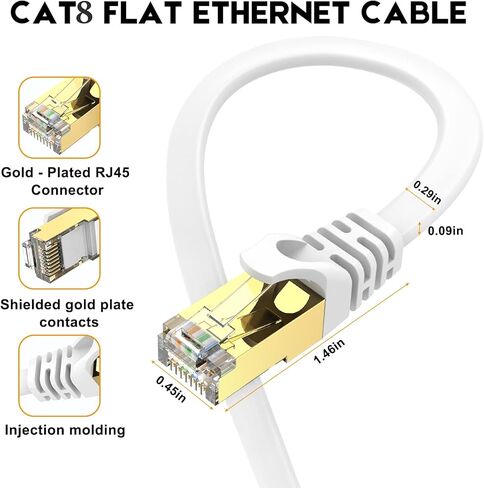 كابل إيثرنت Ercielook CAT8 عالي السرعة بطول 100 قدم، كابل إنترنت مسطح محمي مع مشابك، مقاوم للطقس S/FTP مقاوم للأشعة فوق البنفسجية لجهاز التوجيه/الألعاب/المودم - أسود 30 متر in Kuwait