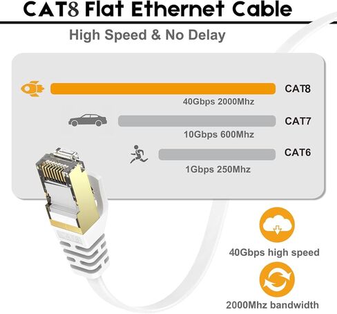 كابل إيثرنت Ercielook CAT8 عالي السرعة بطول 100 قدم، كابل إنترنت مسطح محمي مع مشابك، مقاوم للطقس S/FTP مقاوم للأشعة فوق البنفسجية لجهاز التوجيه/الألعاب/المودم - أسود 30 متر in Kuwait