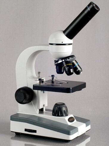 AmScope M148 مجهر أحادي مركب، عدسة WF10x، تكبير 40x-400x، إضاءة LED، Brightfield، مكثف أحادي العدسة، مرحلة عادية، 110 فولت أو يعمل بالبطارية، أبيض in Saudi Arabia