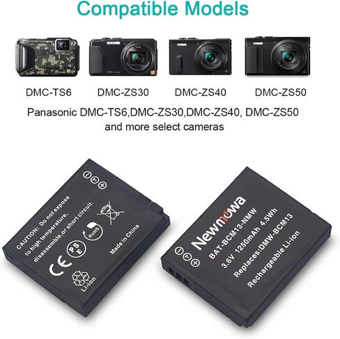 Newmowa DMW-BCM13 Battery (2 Pack) and Dual USB Charger Kit for Panasonic DMW-BCM13,DMW-BCM13E,DMW-BCM13PP and Panasonic Lumix DC-TS7,DMC-FT5,DMC-LZ40,DMC-TS5,DMC-TZ37,DMC-TZ40,DMC-TZ41 in Saudi Arabia