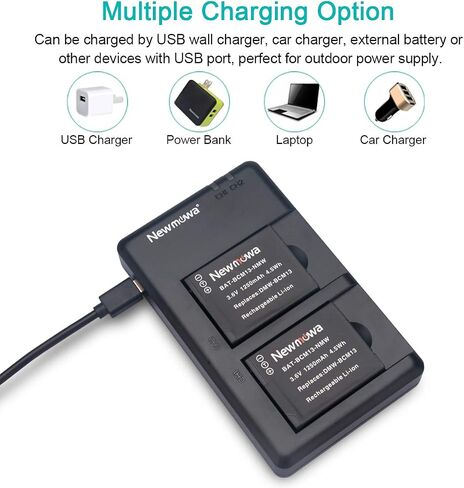 Newmowa DMW-BCM13 Battery (2 Pack) and Dual USB Charger Kit for Panasonic DMW-BCM13,DMW-BCM13E,DMW-BCM13PP and Panasonic Lumix DC-TS7,DMC-FT5,DMC-LZ40,DMC-TS5,DMC-TZ37,DMC-TZ40,DMC-TZ41 in Saudi Arabia