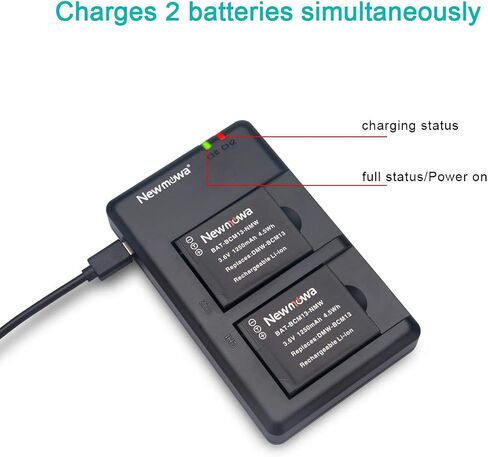 Newmowa DMW-BCM13 Battery (2 Pack) and Dual USB Charger Kit for Panasonic DMW-BCM13,DMW-BCM13E,DMW-BCM13PP and Panasonic Lumix DC-TS7,DMC-FT5,DMC-LZ40,DMC-TS5,DMC-TZ37,DMC-TZ40,DMC-TZ41 in Saudi Arabia