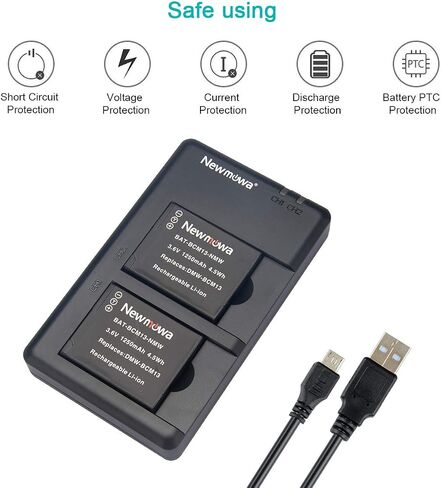 Newmowa DMW-BCM13 Battery (2 Pack) and Dual USB Charger Kit for Panasonic DMW-BCM13,DMW-BCM13E,DMW-BCM13PP and Panasonic Lumix DC-TS7,DMC-FT5,DMC-LZ40,DMC-TS5,DMC-TZ37,DMC-TZ40,DMC-TZ41 in Saudi Arabia