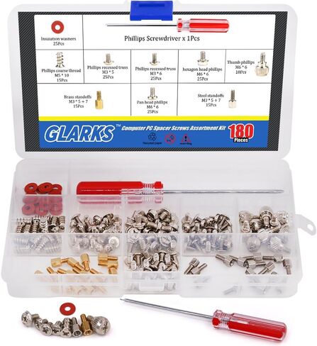 Glarks 180-Pieces Phillips Head Computer PC Spacer Screws Assortment Kit for Hard Drive Computer Case Motherboard Fan Power Graphics (Extra: Phillips Screwdriver) in Saudi Arabia