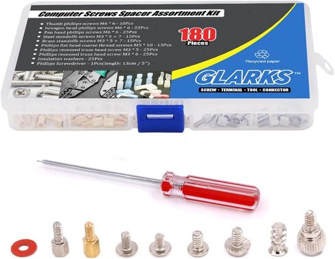 Glarks 180-Pieces Phillips Head Computer PC Spacer Screws Assortment Kit for Hard Drive Computer Case Motherboard Fan Power Graphics (Extra: Phillips Screwdriver) in Saudi Arabia