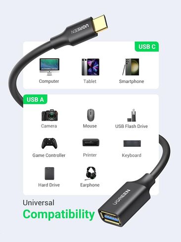UGREEN USB C to USB 3.1 Adapter,USB C Female to USB Male Adapter,Type C Adapter OTG Cable Compatible with MacBook Pro 2022, MacBook Air/Mini,iPad Mini/Pro 2022, Samsung Galaxy S22 Google Pixel in Saudi Arabia
