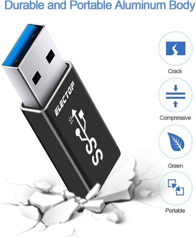 ELECTOP Double Sides 10Gbps, USB 3.1 GEN 2 Male to Type-C Female Adapter | Support Both 10Gbps Charging & Data Transfer, USB A to USB C 3.1 Converter for PC, Laptop, Charger, Power Bank, Quest Link in Kuwait
