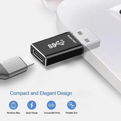 ELECTOP Double Sides 10Gbps, USB 3.1 GEN 2 Male to Type-C Female Adapter | Support Both 10Gbps Charging & Data Transfer, USB A to USB C 3.1 Converter for PC, Laptop, Charger, Power Bank, Quest Link in Kuwait