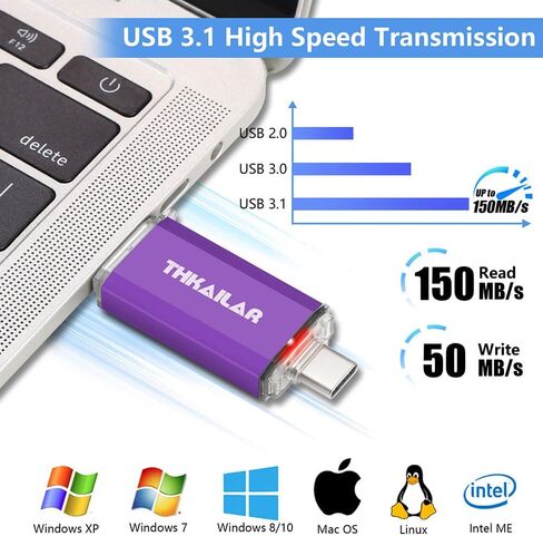 Thkailar USB C Flash Drive 256GB for Android Phone,Mac Pro,PC in Kuwait
