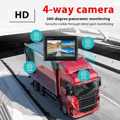شاشة كاميرا احتياطية للمركبة مقاس 7 بوصات من Hikity فقط، شاشة عرض LCD عالية الدقة رباعية الانقسام، شاشة سيارة لشاحنة SUV Van RV، مدخل فيديو V1/V2/V3/V4، 9V/36V + دعامة تثبيت مسند الرأس وحامل لوحة القيادة in Kuwait