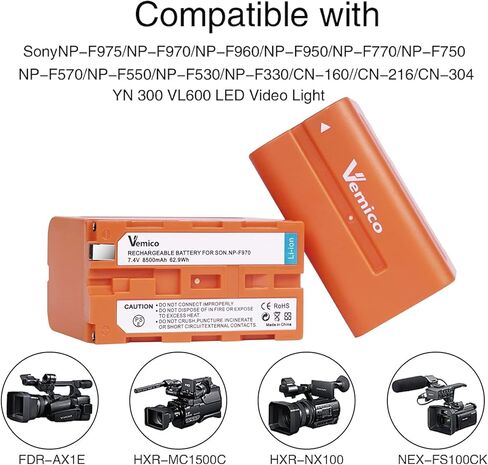 طقم شاحن بطارية NP-F970 مطور من Vemico بطاريات بديلة 2 × 8500 مللي أمبير في الساعة مع شاحن LCD من النوع C لسوني NP F970/F960/F530/F550/F570/F730/F750/F770/F930/F950/HDR-FX1/TR516/TR716 in Kuwait