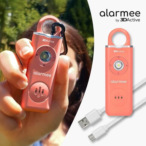 3DActive Alarmee Personal Safety Alarm for Women Kids Teens & Seniors 130dB Loud Emergency Alarm Rechargeable Self Defense Device with LED Light Portable Keychain for Travel & Night Safety - White in Kuwait