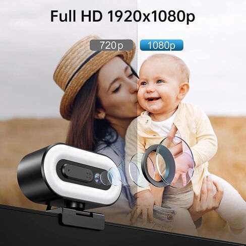 جوسجو كاميرا ويب G920 FHD 1080P مع ميكروفون ومكبر صوت، كاميرا بث مع ضوء حلقي، كاميرا كمبيوتر بمنفذ USB للتوصيل والتشغيل، غطاء للخصوصية، كاميرا ويب للكمبيوتر المكتبي/اللابتوب/ماك in Kuwait