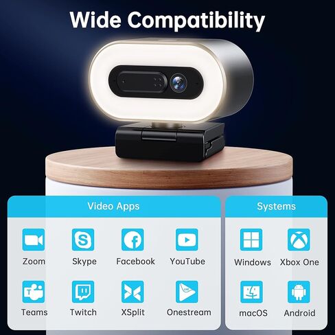 جوسجو كاميرا ويب G920 FHD 1080P مع ميكروفون ومكبر صوت، كاميرا بث مع ضوء حلقي، كاميرا كمبيوتر بمنفذ USB للتوصيل والتشغيل، غطاء للخصوصية، كاميرا ويب للكمبيوتر المكتبي/اللابتوب/ماك in Kuwait