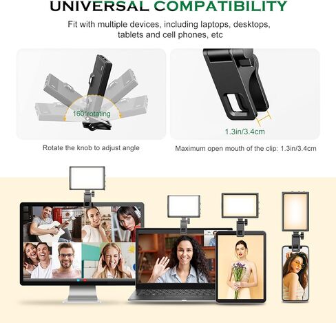 ضوء سيلفي قابل لإعادة الشحن من Aureday، ضوء حلقة LED بمشبك للهاتف والكمبيوتر المحمول والكمبيوتر اللوحي والكمبيوتر، ضوء هاتف محمول لصور السيلفي/مؤتمر الفيديو/مكالمة التكبير/التصوير الفوتوغرافي/المكياج/الصورة in Kuwait