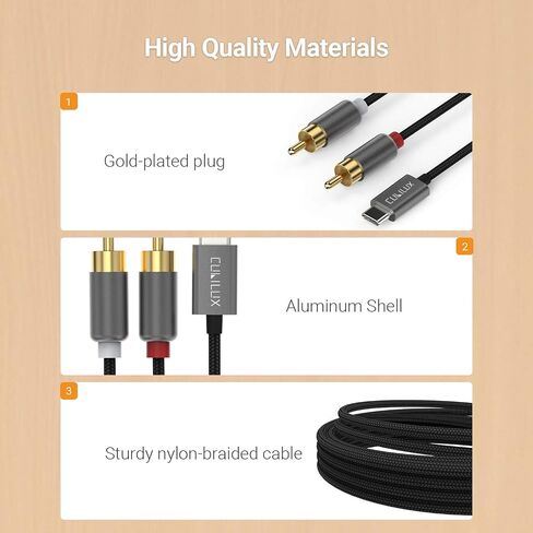 Cubilux USB to RCA Audio Cable with 384KHz/24-bit DAC, USB A Male to 2 Male RCA Stereo AUX Cord, 2RCA Auxilary Cable for Laptop, PC, Computer, 6 Feet in Kuwait